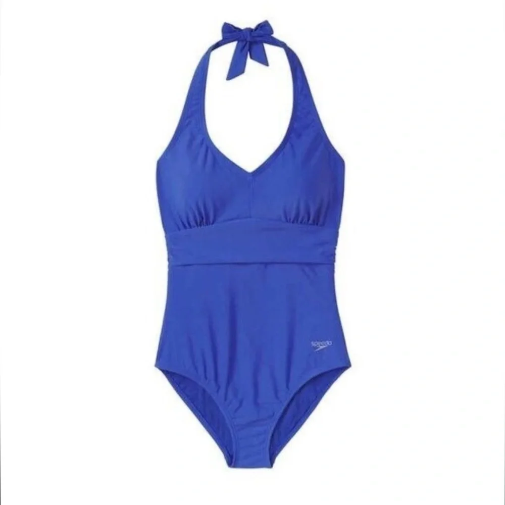 SPEEDO Halter One Piece Bathing Suit Royal Blue 6
